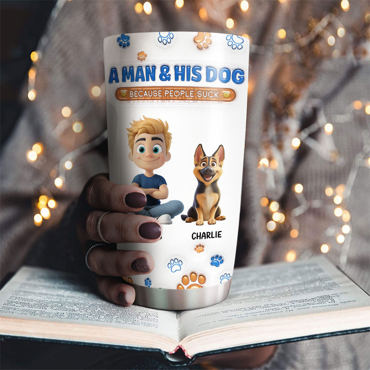 Custom Christmas Birthday Gifts For Dog Dad, Dog Lovers • A Gentleman And His Dog - Personalized 3D Inflated Effect Tumbler