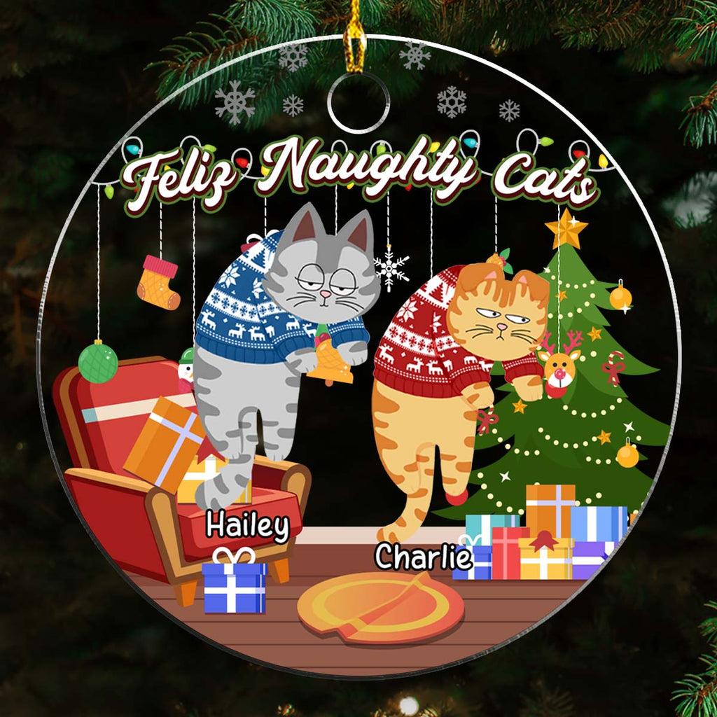 Feliz Naughty Cats - Personalized Acrylic Ornament