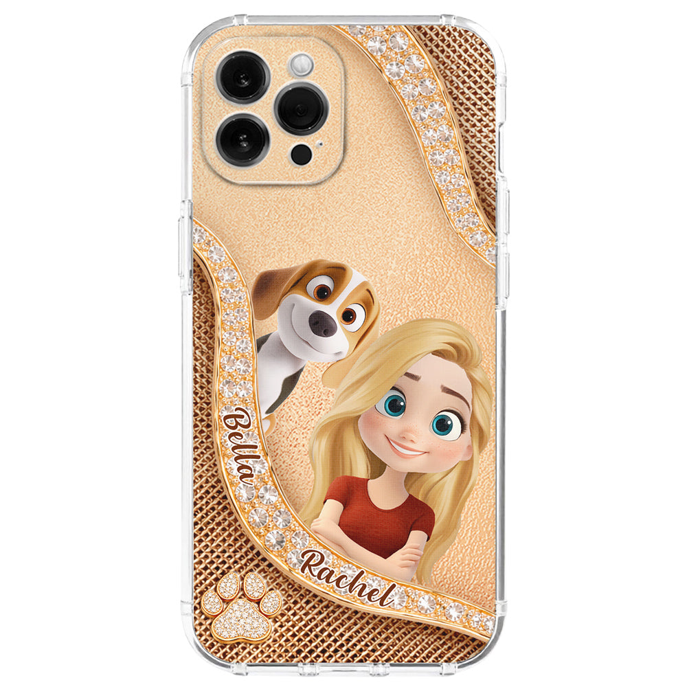 Gold Chibi Dog Mom - Personalized 3D Effect Phone Case