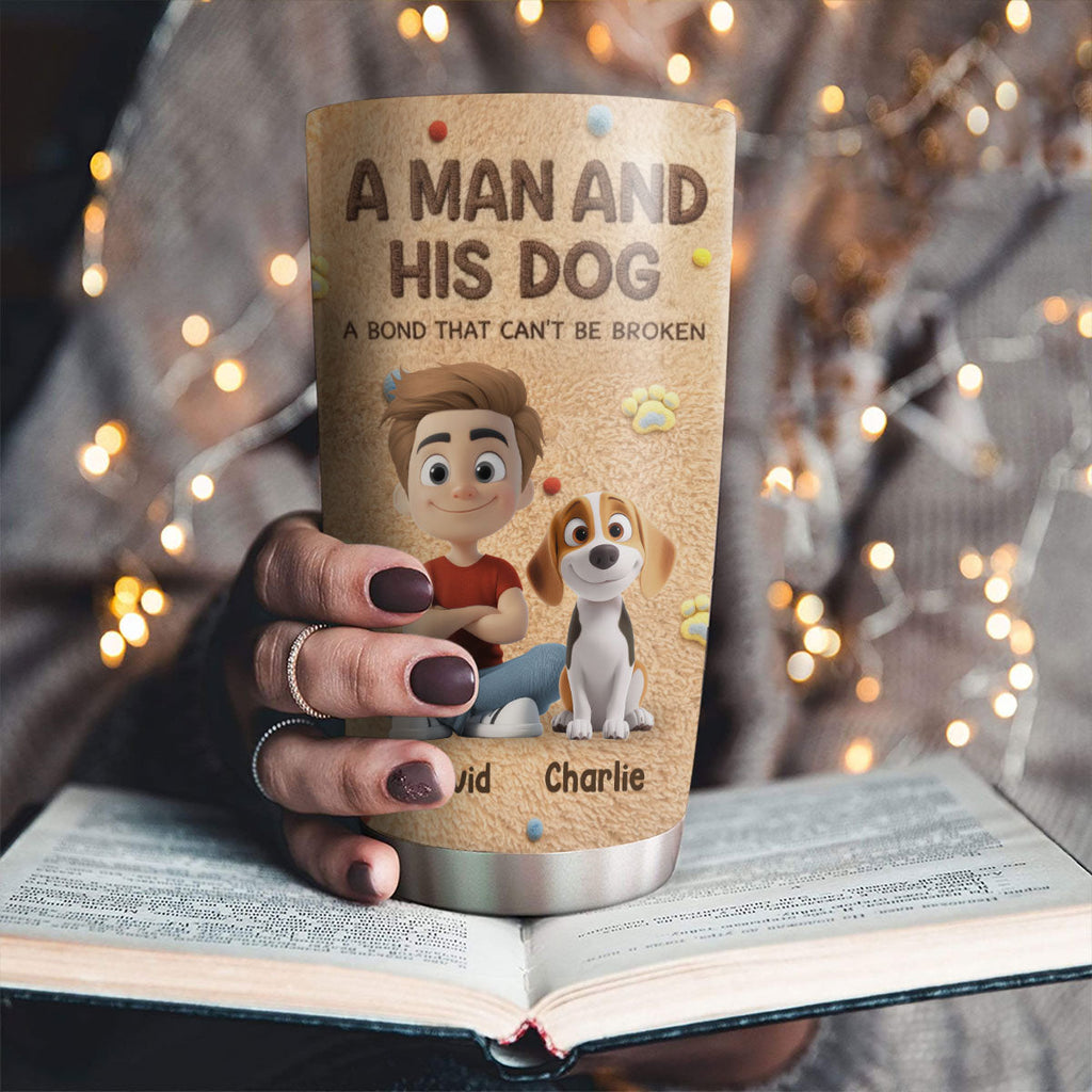 Custom Christmas Birthday Gifts For Dog Dad, Dog Lovers • Stuffy Man And His Dogs - Personalized 3D Effect Tumbler