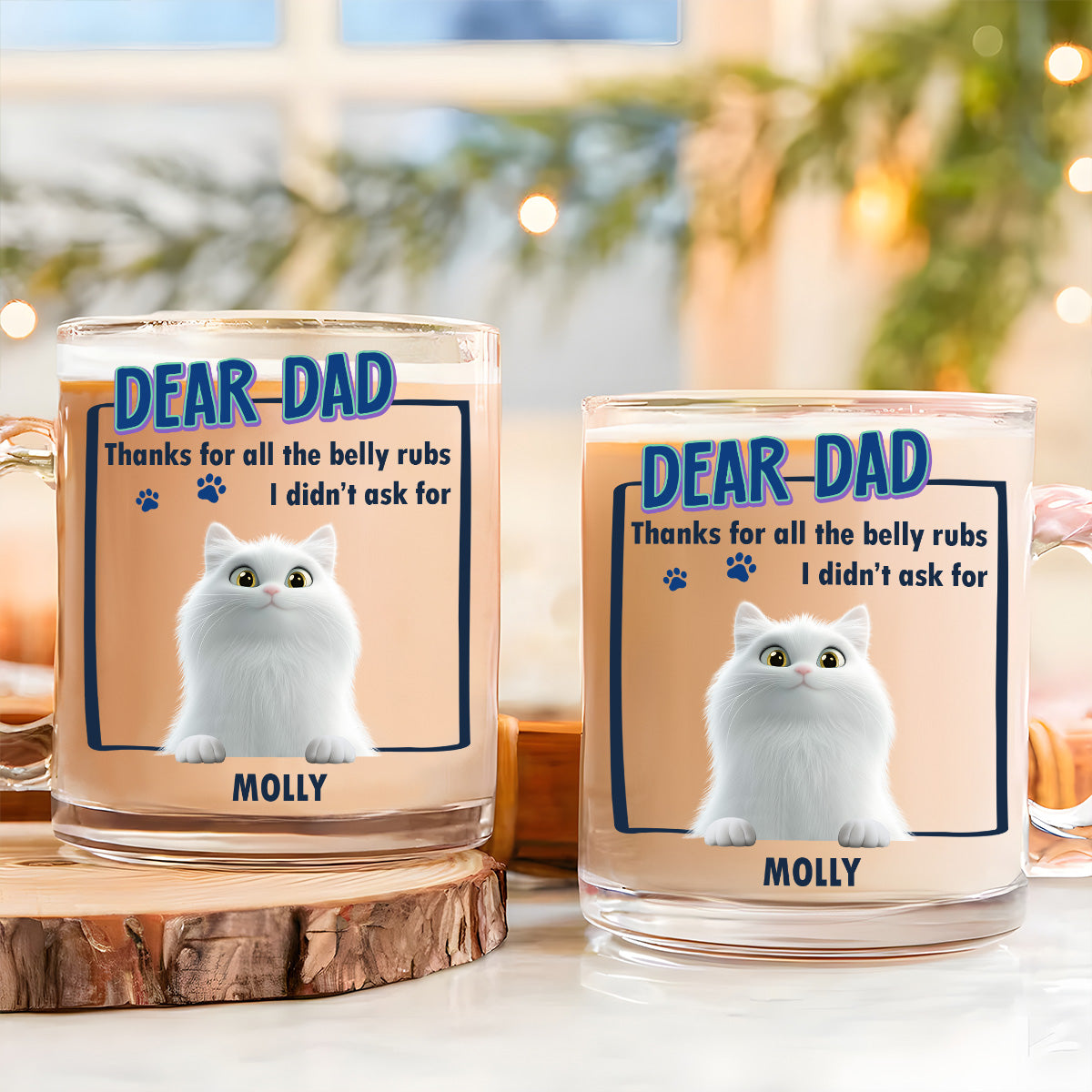 Custom Father's day Birthday Gifts For Cat Dad, Cat Lovers • Thanks For All The Belly Rubs - Personalized Glass Mug