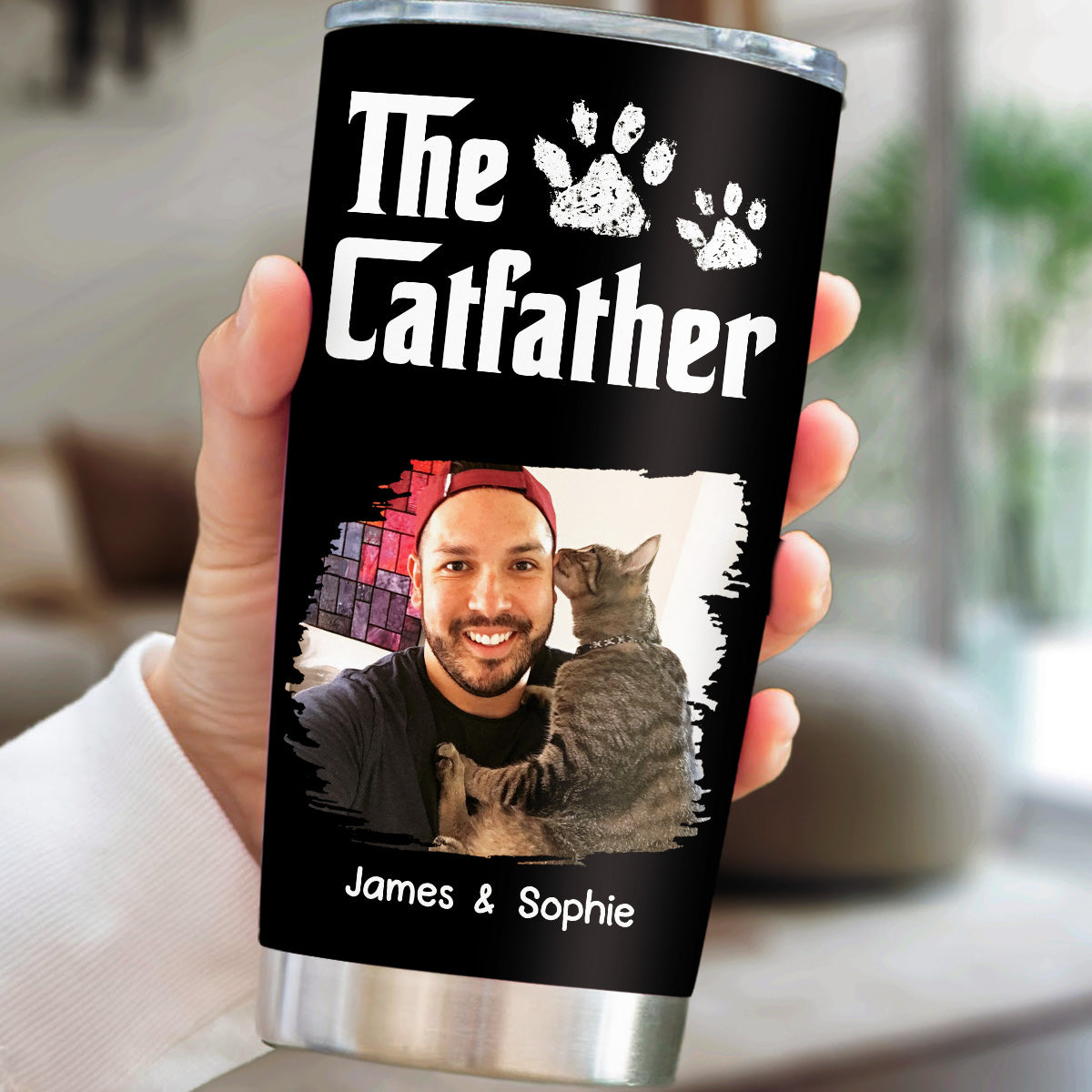 Custom Photo Father's day Birthday Gifts For Cat Dad, Cat Lovers • Cool Cat Father Ver Retro Photo - Personalized Tumbler