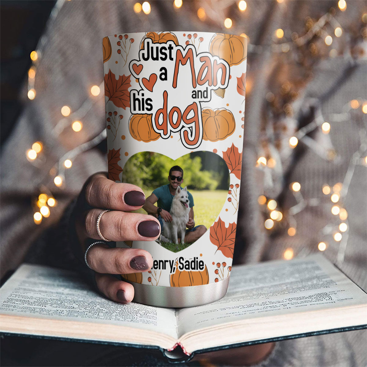 Custom Photo Christmas Birthday Gifts For Dog Dad, Dog Lovers • Falling In You Photo - Personalized Tumbler