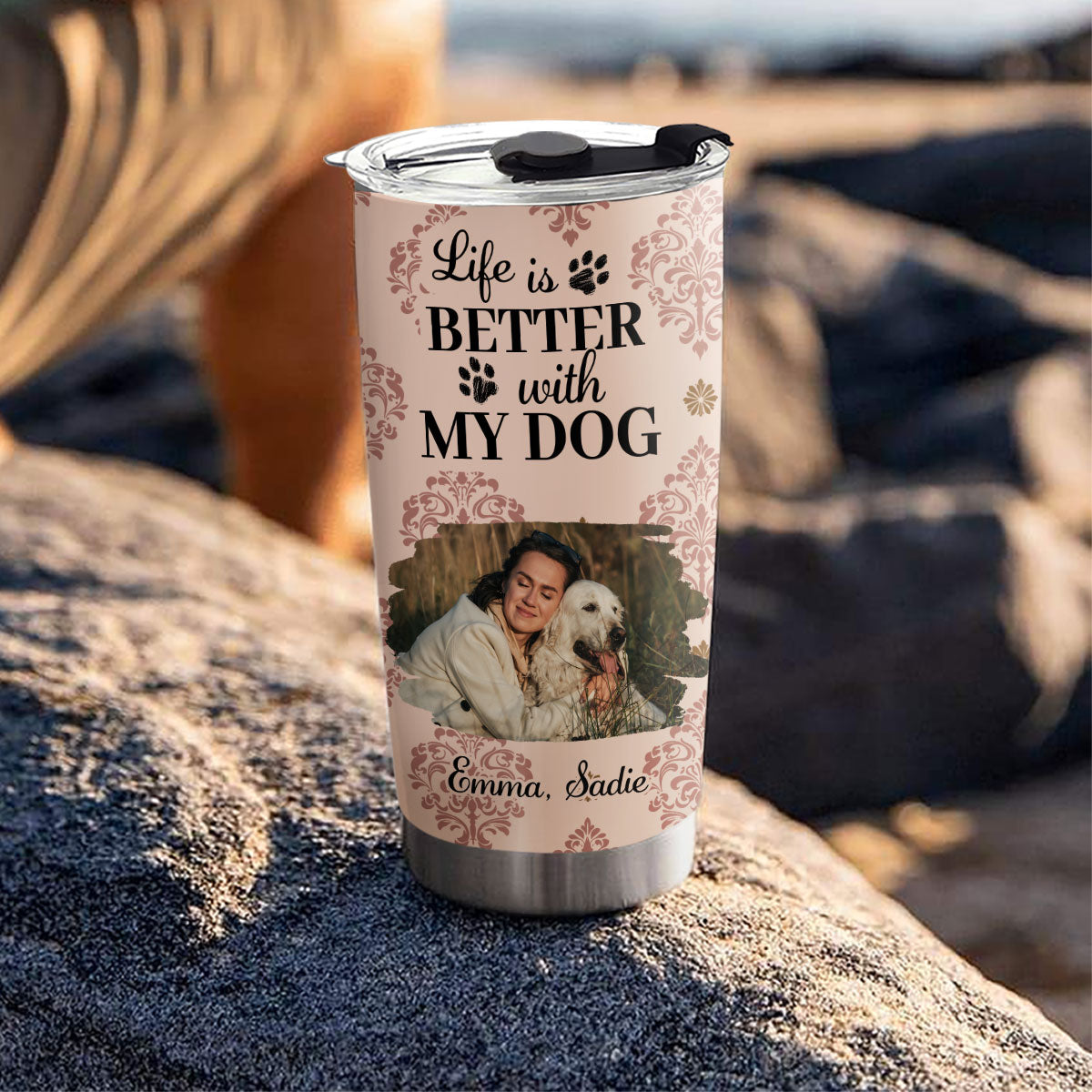Custom Photo Christmas Birthday Gifts For Dog Mom, Dog Lovers • Life Is Better Dog Cartoon Photo - Personalized Tumbler