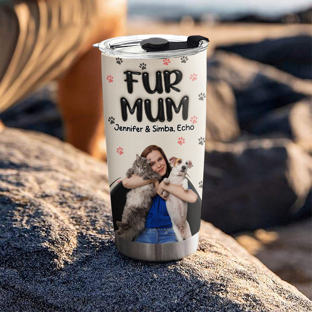 Custom Photo Christmas Birthday Gifts For Pet Mom, Pet Lovers • Mom Love Fur Baby The Most Photo - Personalized 3D Inflated Effect Tumbler