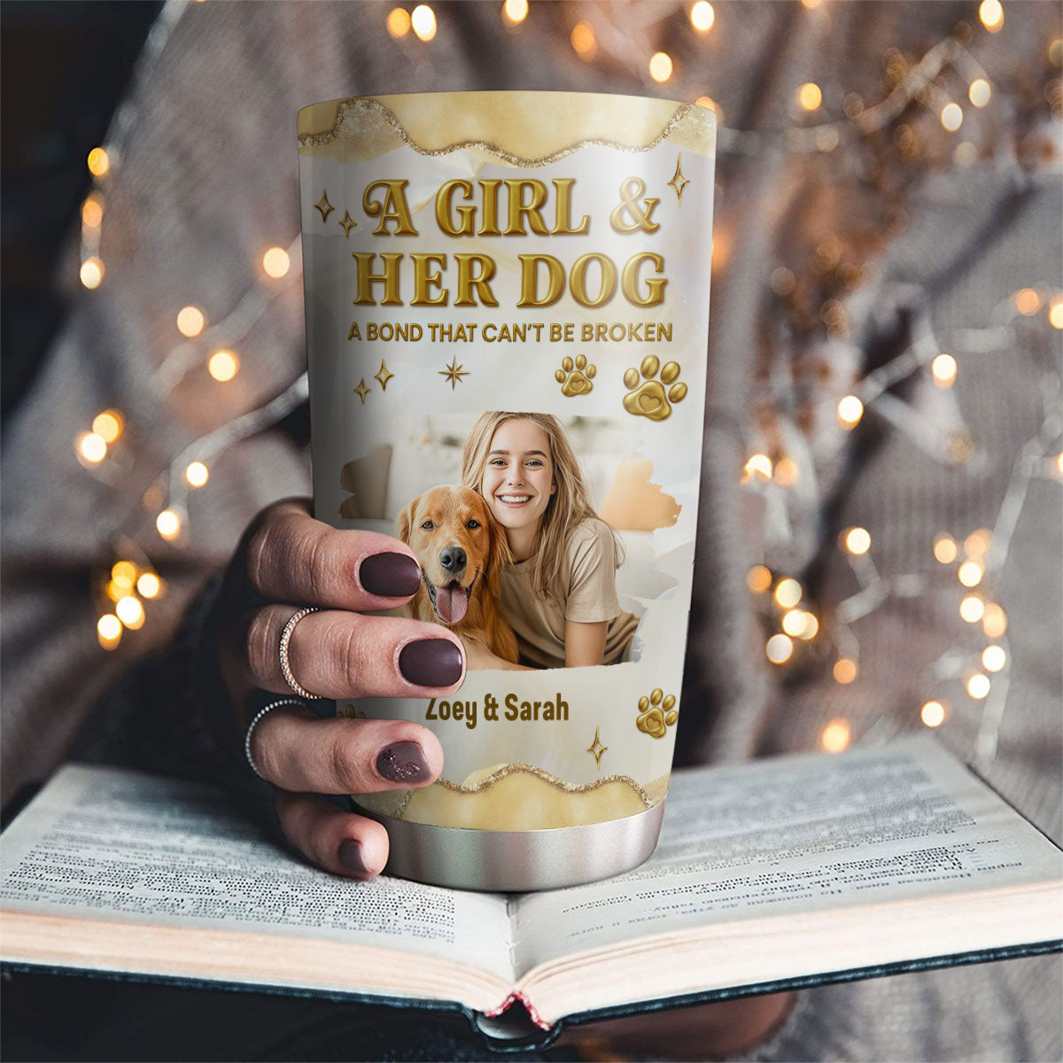 Custom Photo Christmas Birthday Gifts For Dog Mom, Dog Lovers • Girl And Dog Yellow Photo - Personalized 3D Effect Tumbler