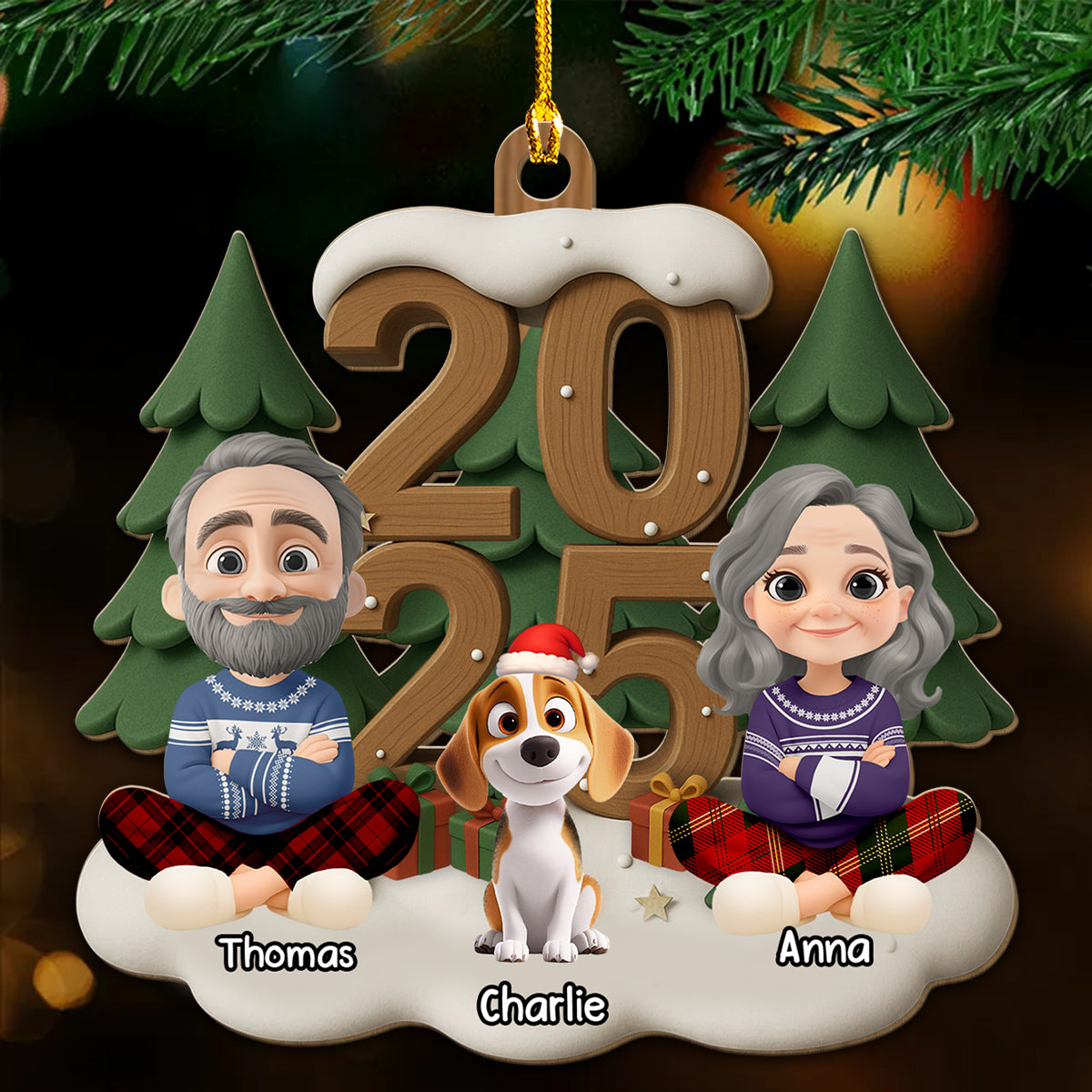 Custom Christmas Decor Home Birthday Gifts For Dog Lovers • As A Family This Year - Personalized 3D Effect Wood Ornament
