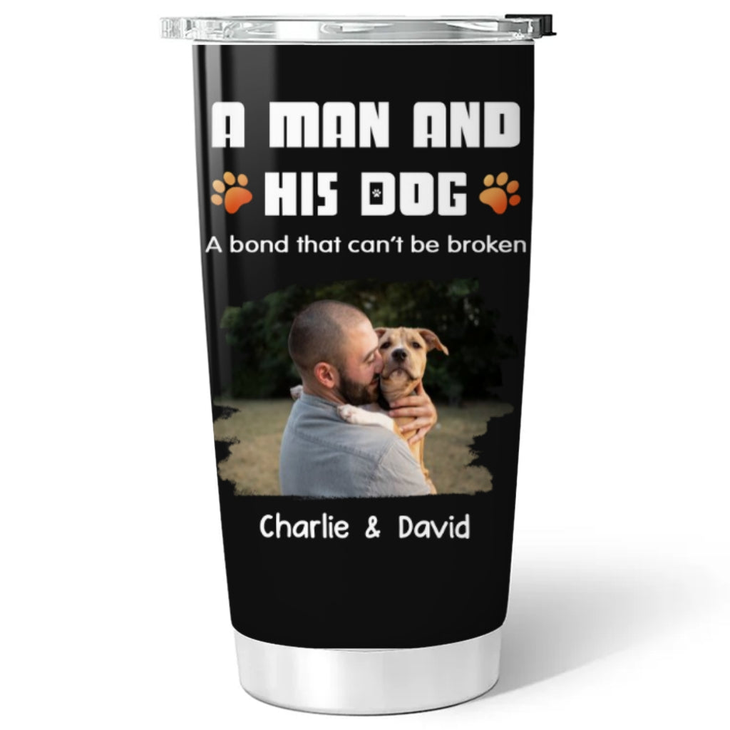 Custom Photo Christmas Birthday Gifts For Dog Lovers • Human And Their Dog Cartoon Christmas Photo - Personalized Tumbler