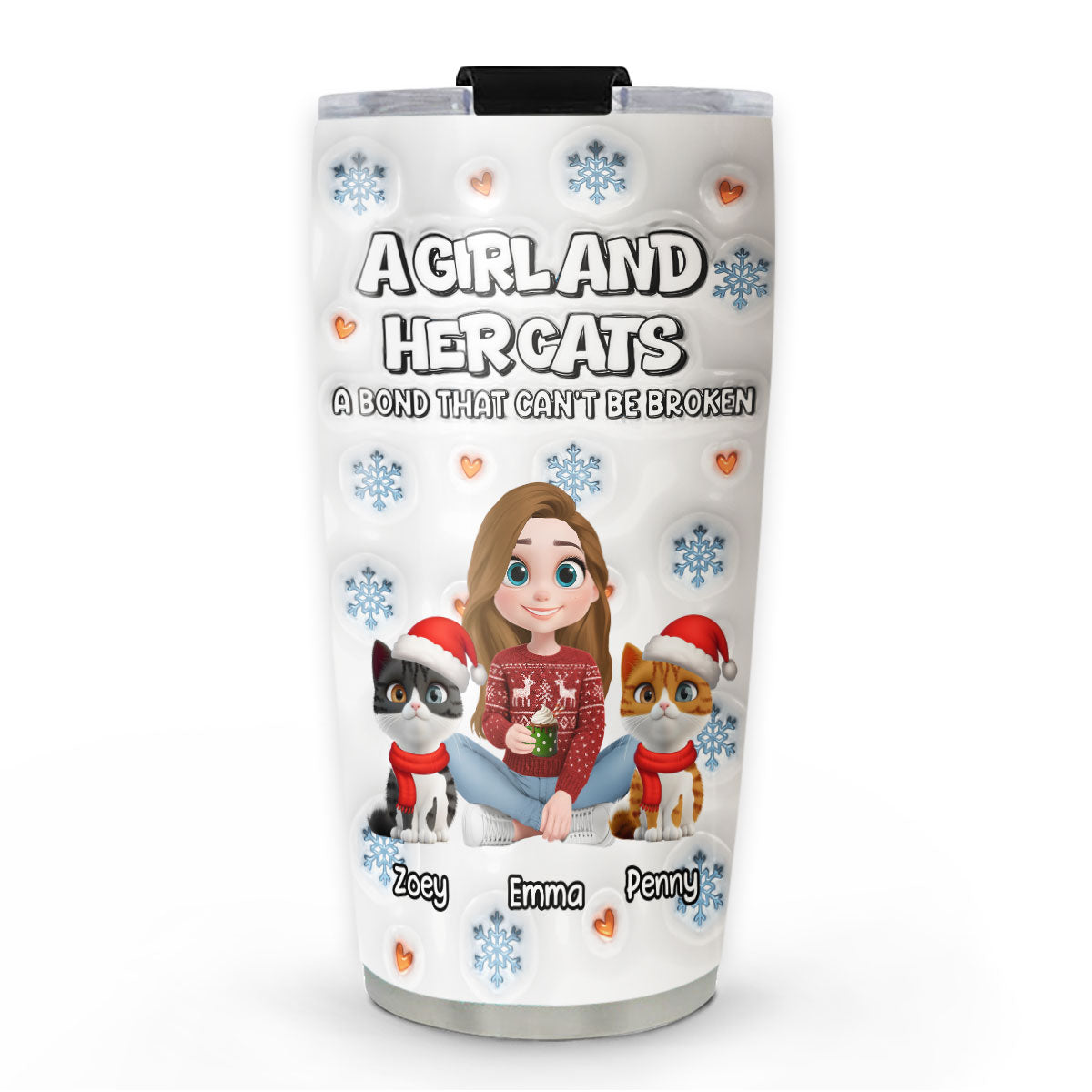 Custom Christmas Birthday Gifts For Cat Mom, Cat Lovers • Christmas Day With Cat Mom Ver 2 - Personalized 3D Inflated Effect Tumbler