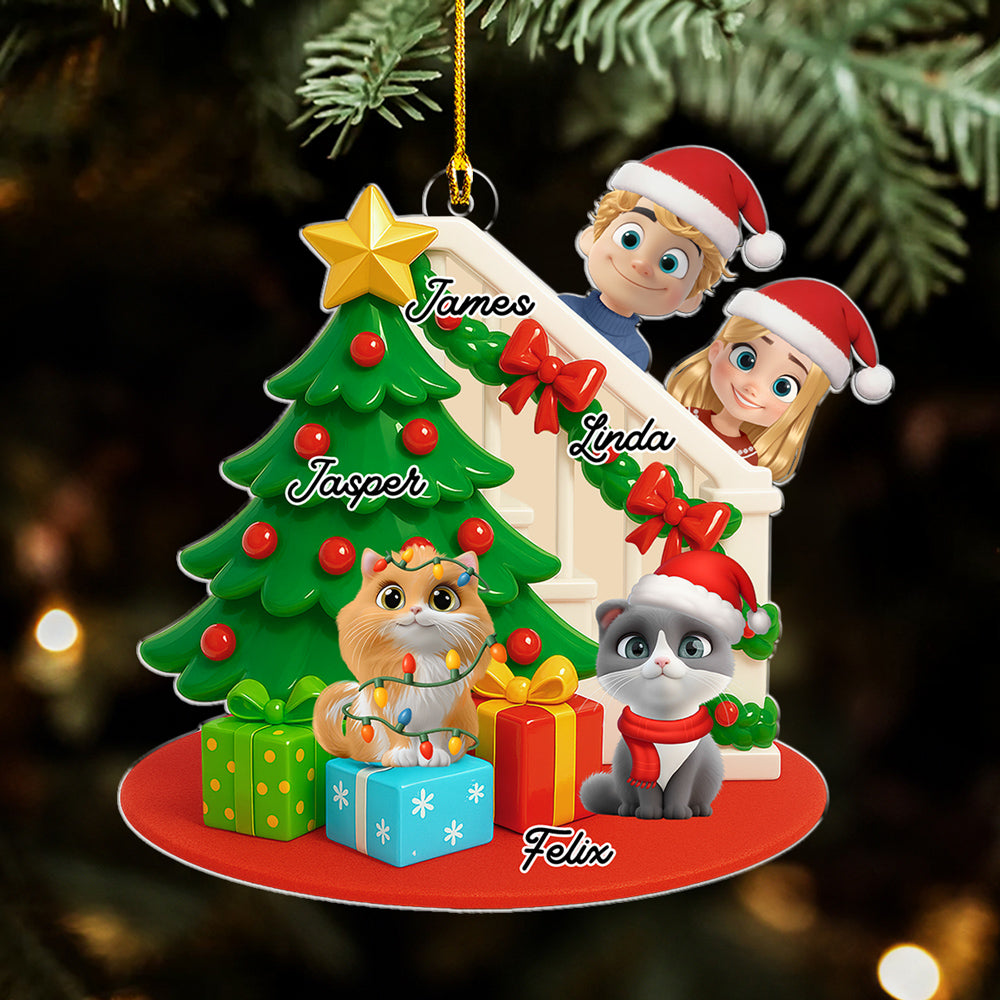 Custom Christmas Decor Home Birthday Gifts For Cat Lovers • Hide And Seek - Personalized 3D Effect Acrylic Ornament