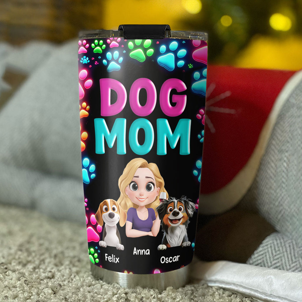 Custom Christmas Birthday Gifts For Dog Mom, Dog Lovers • Dog Mom Neon - Personalized Tumbler
