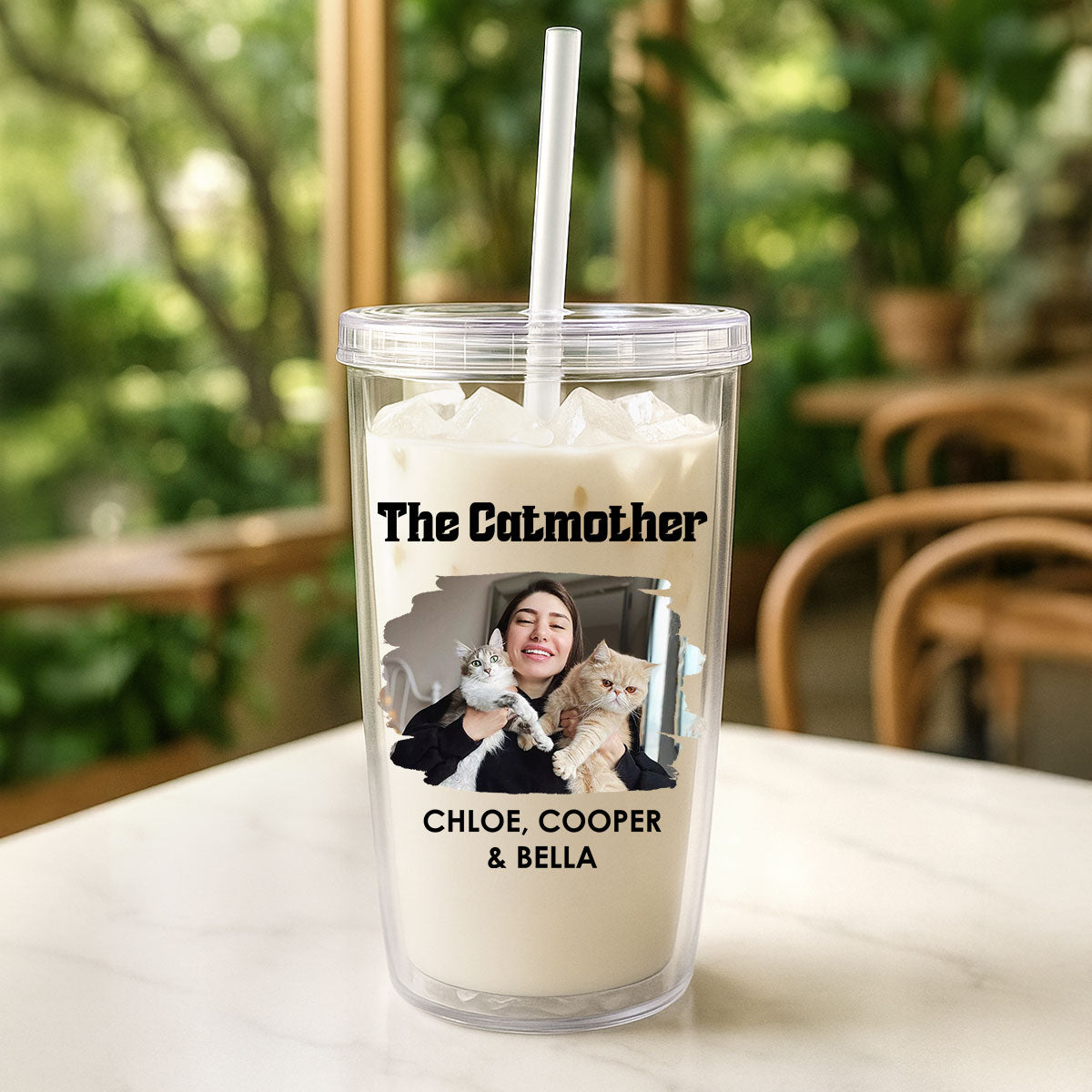 Custom Photo Christmas Birthday Gifts For Cat Mom, Cat Lovers • The Catmother Chibi Photo - Personalized 14oz Plastic Tumbler