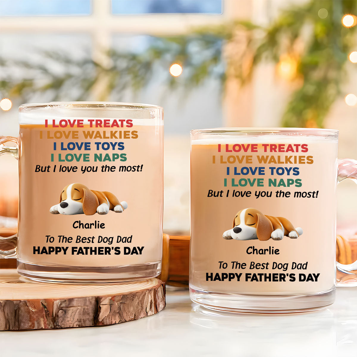 Custom Father's day Birthday Gifts For Dog Dad, Dog Lovers • Love You The Most Version 2 - Personalized Glass Mug