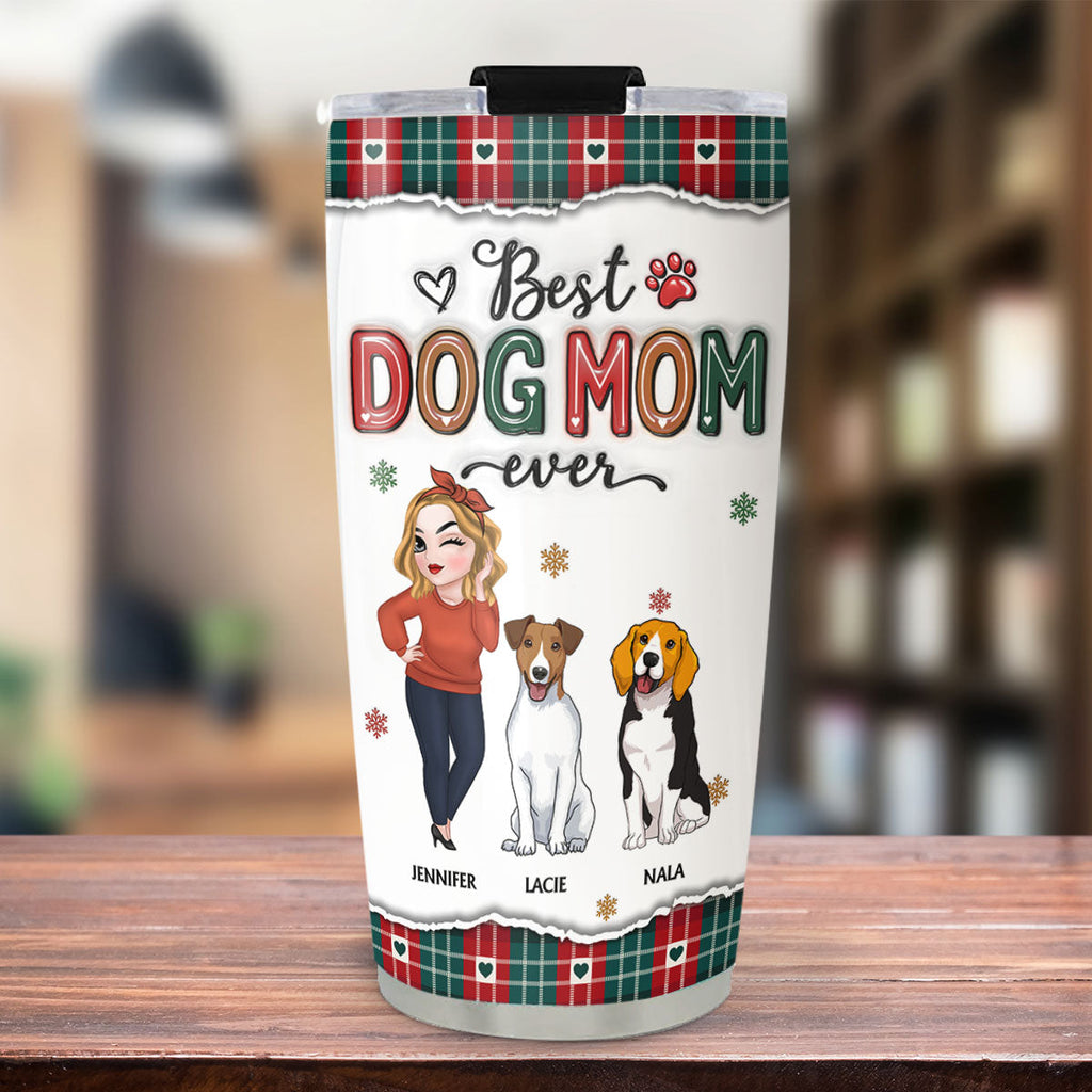 Custom Mother's day Birthday Gifts For Dog Mom, Dog Lovers • Best Dog Mom Ever Merry Christmas - Personalized 3D Inflated Effect Tumbler