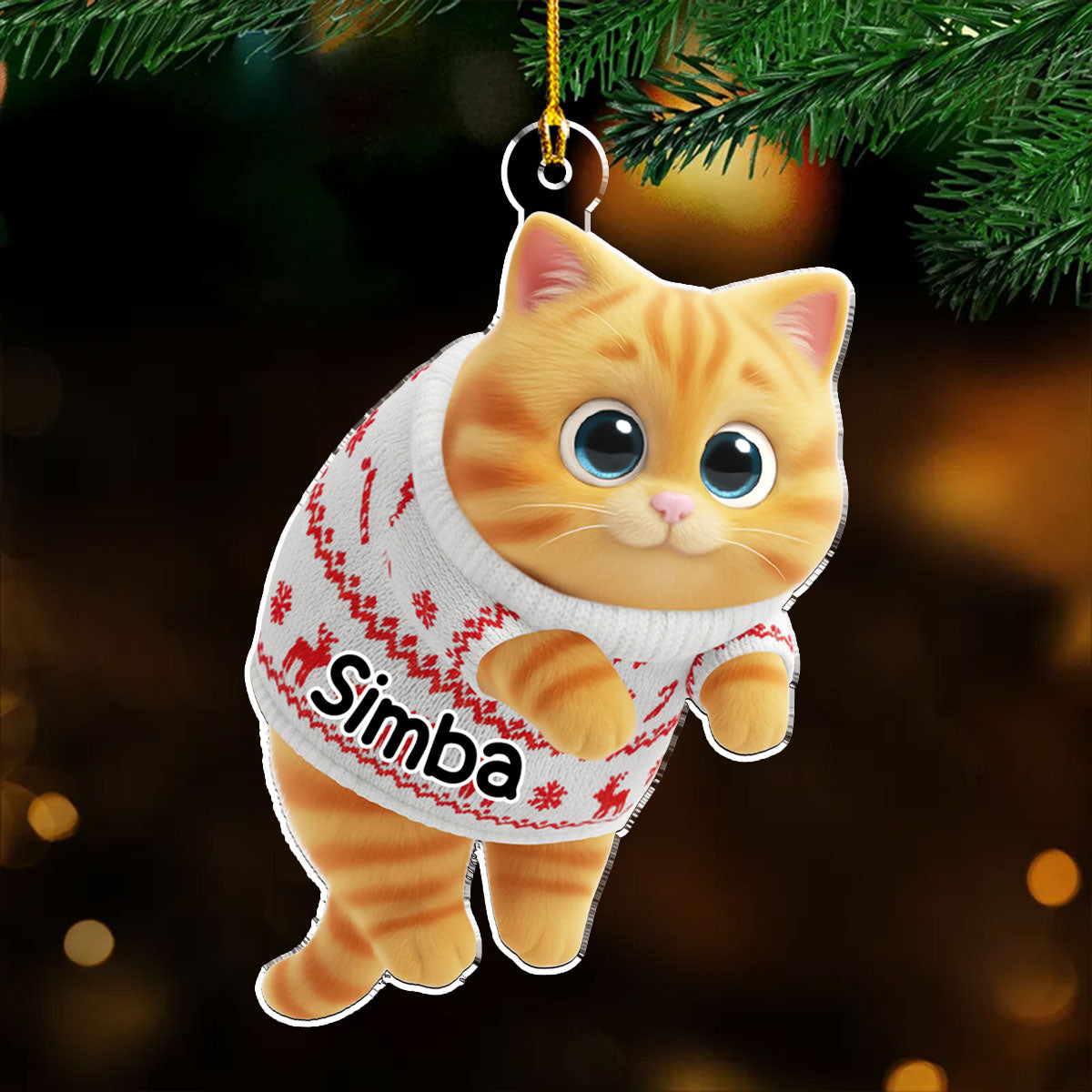 Custom Christmas Decor Home Birthday Gifts For Cat Mom, Cat Lovers • Hanging Cat Cartoonize - Personalized Acrylic Ornament