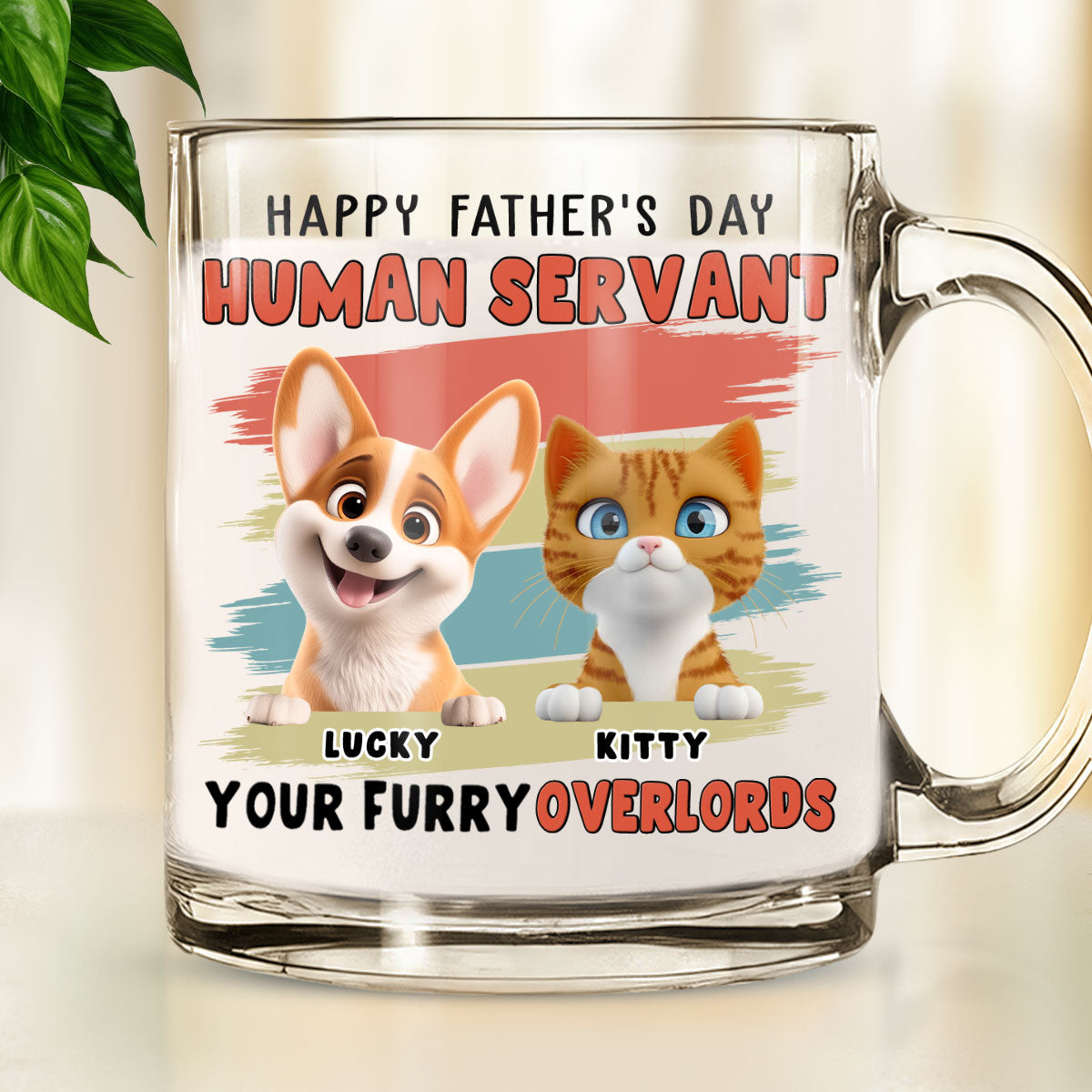 Custom Father's day Birthday Gifts For Dog Dad, Dog Lovers • Your Furry Overlords Pet Ver - Personalized Glass Mug