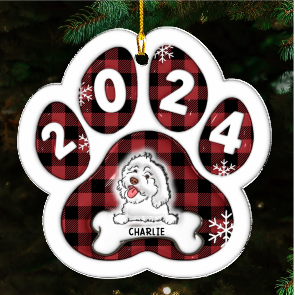 Custom Christmas Decor Home Birthday Gifts For Dog Lovers • Happy Paw 2024 - Personalized 3D Inflated Effect Acrylic Ornament