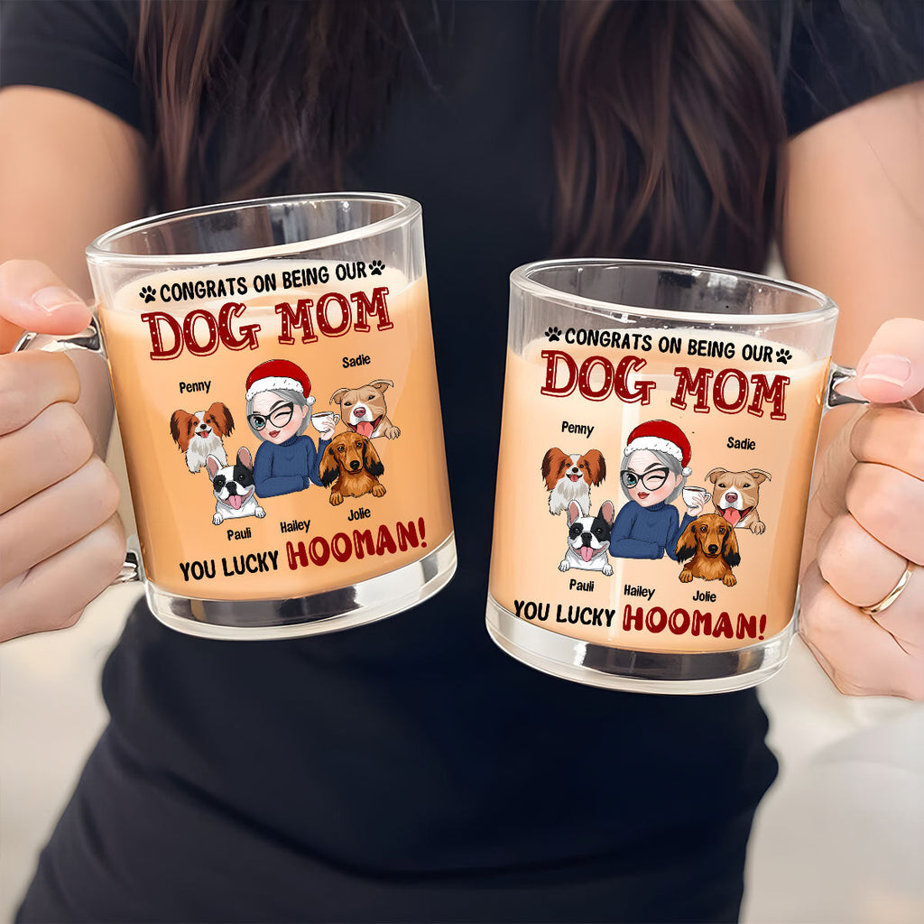 Custom Christmas Birthday Gifts For Dog Lovers • Congrats On Being My Dog Mom Dad - Personalized Glass Mug