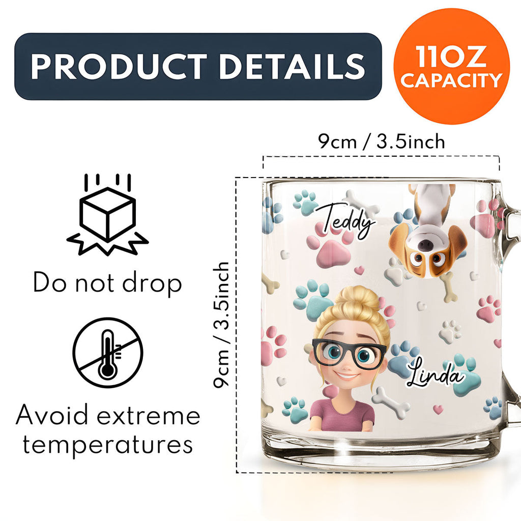 Custom Mother's day Birthday Gifts For Dog Mom, Dog Lovers • Dog And Human Cartoon - Personalized 3D Inflated Effect Glass Mug
