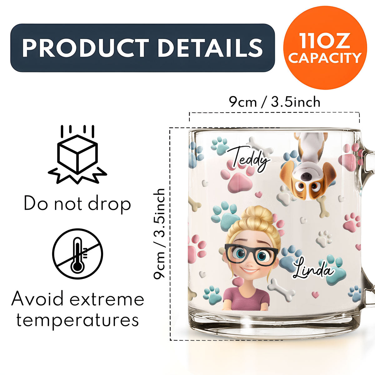 Custom Mother's day Birthday Gifts For Dog Mom, Dog Lovers • Dog And Human Cartoon - Personalized 3D Inflated Effect Glass Mug
