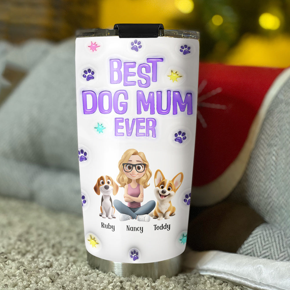 Custom Mother's day Birthday Gifts For Dog Mom, Dog Lovers • Dog Mom Power Cartoon Chibi - Personalized 3D Inflated Effect Tumbler