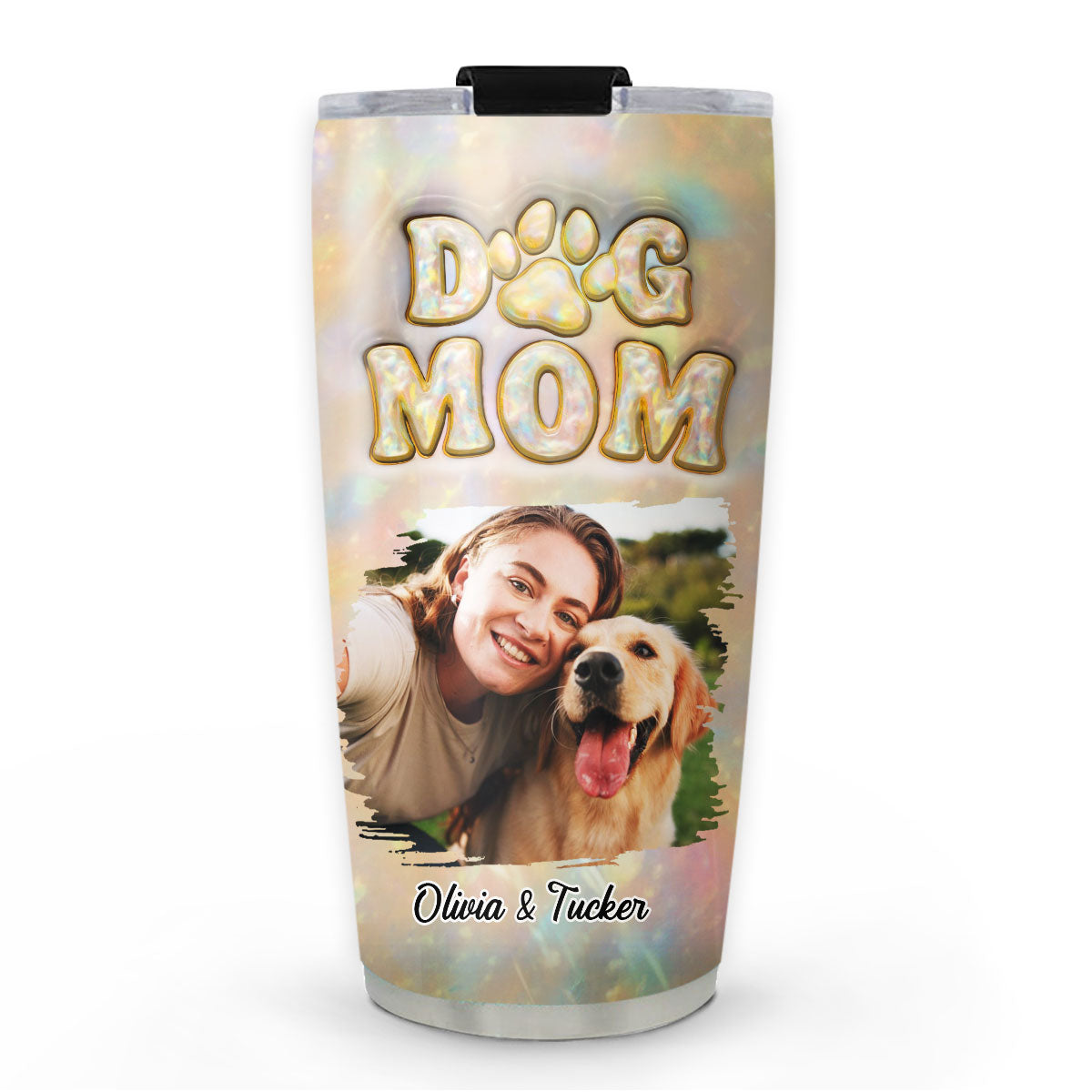 Custom Photo Christmas Birthday Gifts For Dog Mom, Dog Lovers • Dog Mom Pearl Photo - Personalized 3D Inflated Effect Tumbler
