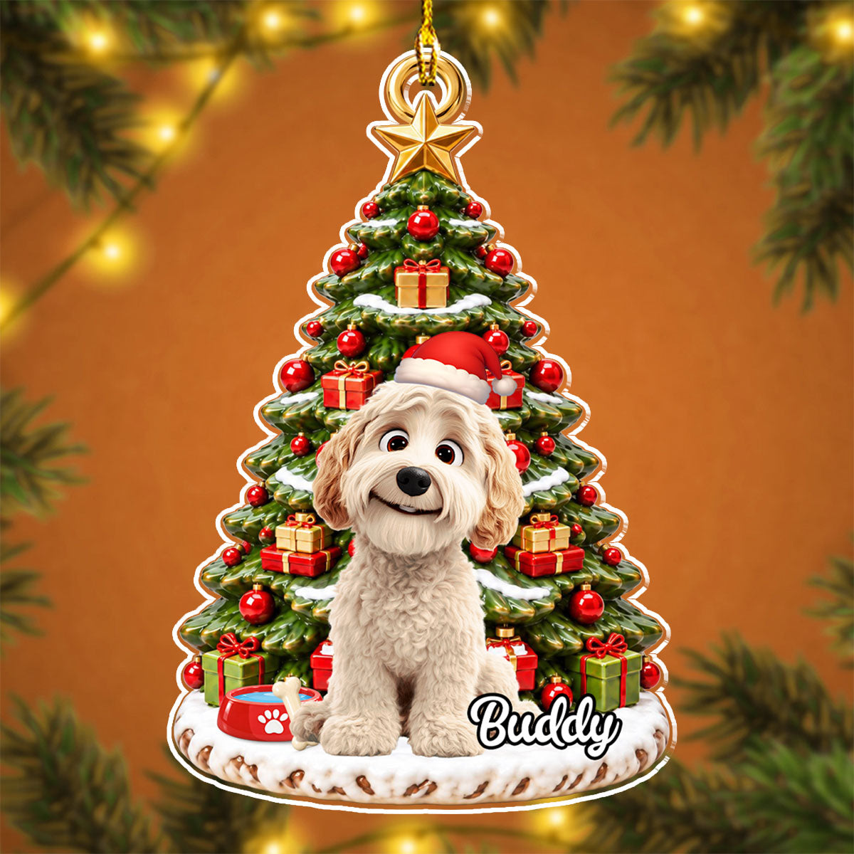 Custom Christmas Decor Home Birthday Gifts For Dog Lovers • Merry Woofmas Tree - Personalized 3D Effect Acrylic Ornament