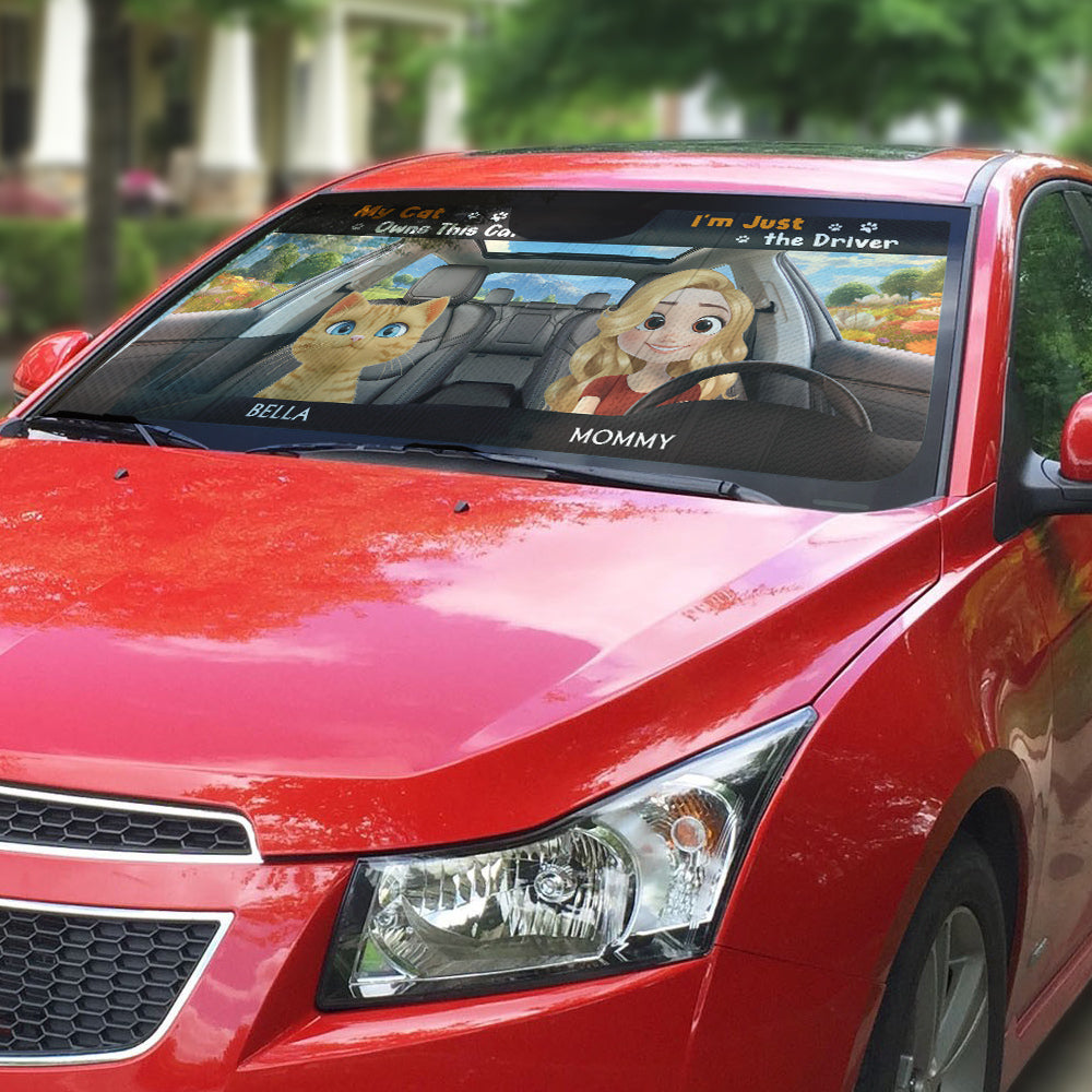 Custom Christmas Birthday Gifts Car Accessories for Cat Parents • My Cats Owns This Car - Personalized Car Sunshade