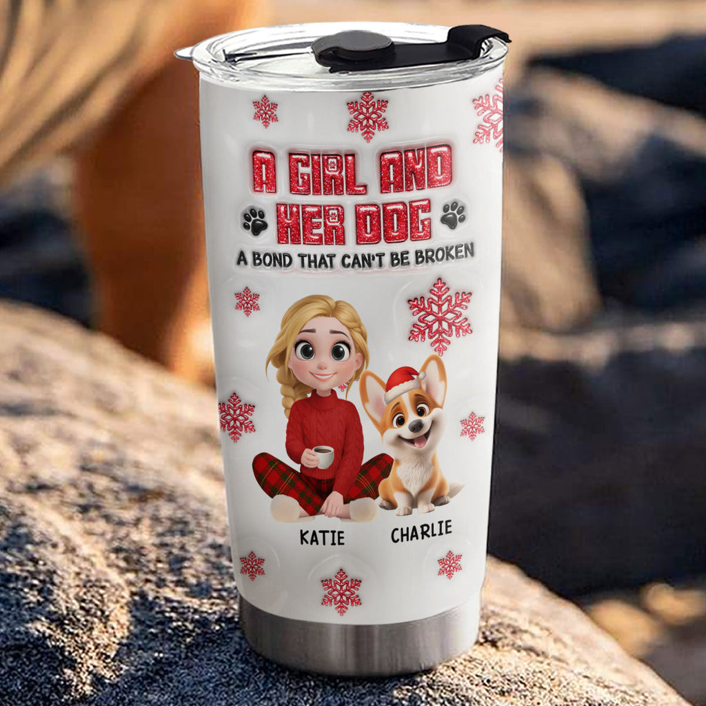 Custom Christmas Birthday Gifts For Dog Mom, Dog Lovers • No Space Between Us - Personalized 3D Inflated Effect Tumbler