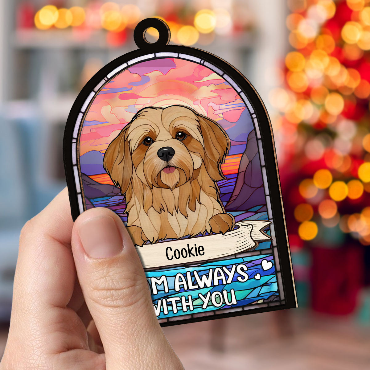 Custom Christmas Memorial Sympathy Gifts For Dogs, Cats • My Dog Always With Me - Personalized Suncatcher Ornament