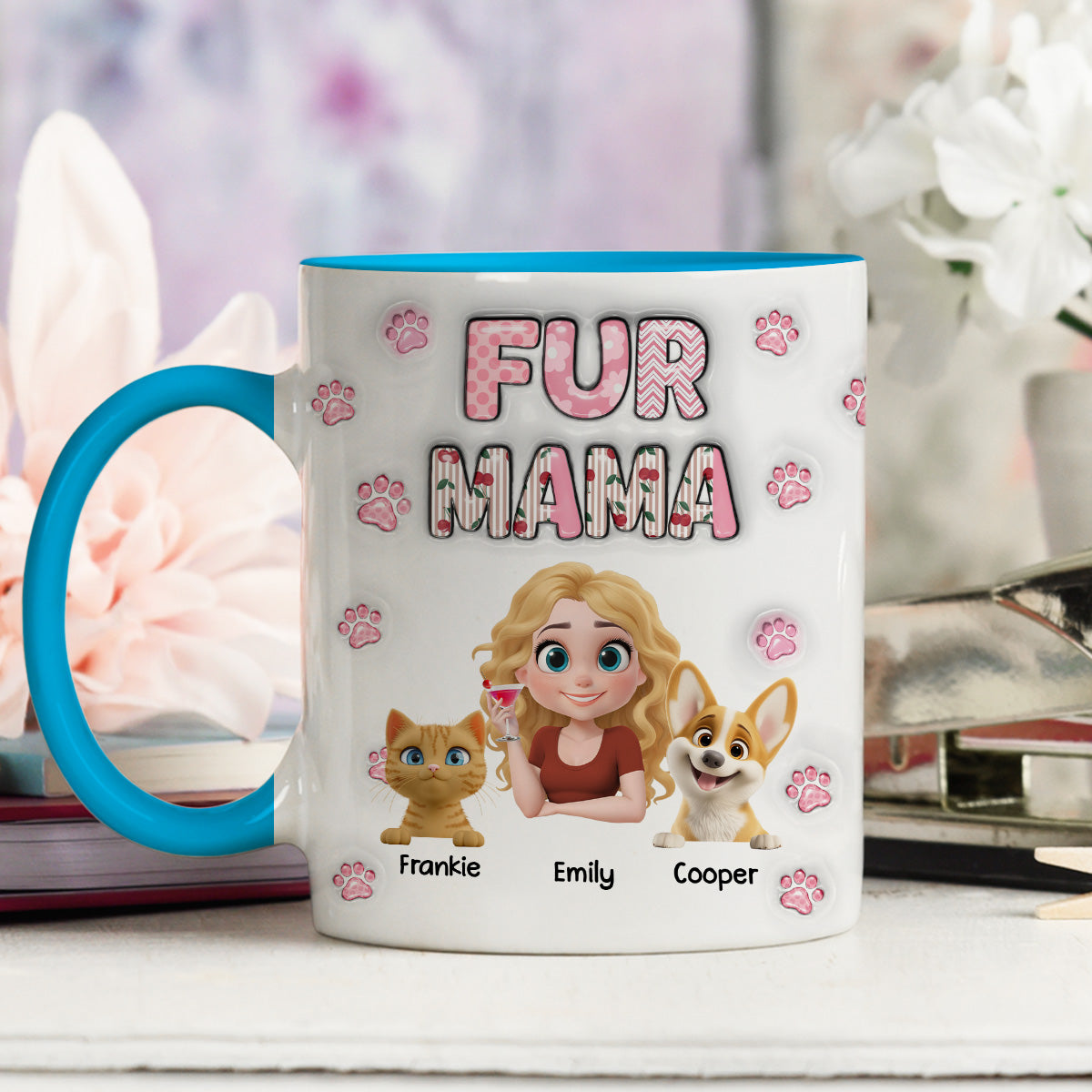 Custom Christmas Birthday Gifts For Pet Mom, Pet Lovers • Cherry On Top Of Us - Personalized 3D Inflated Effect Accent Mug