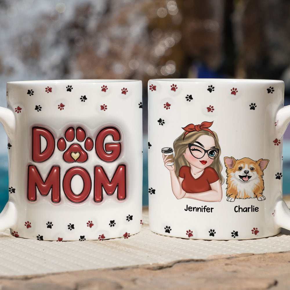 Custom Mother's day Birthday Gifts For Dog Mom, Dog Lovers • Lovely Dog Mom Mug - Personalized 3D Inflated Effect Mug