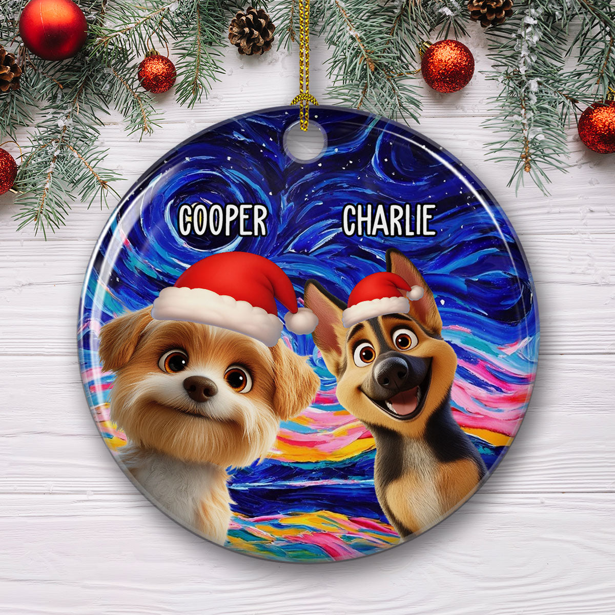 Custom Christmas Decor Home Birthday Gifts For Dog Lovers • Holy Night - Personalized Ceramic Ornament