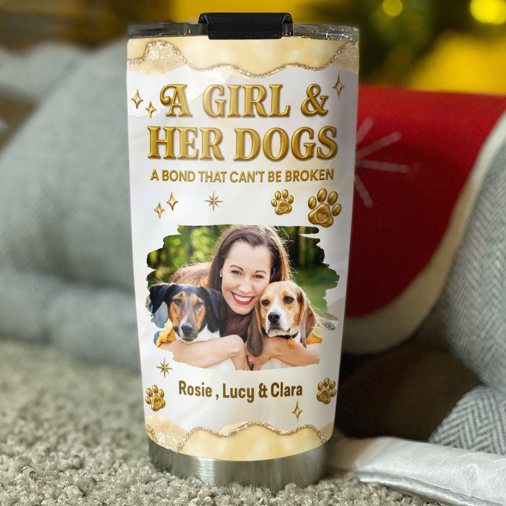 Custom Photo Christmas Birthday Gifts For Dog Mom, Dog Lovers • Girl And Dog Yellow Photo - Personalized 3D Effect Tumbler