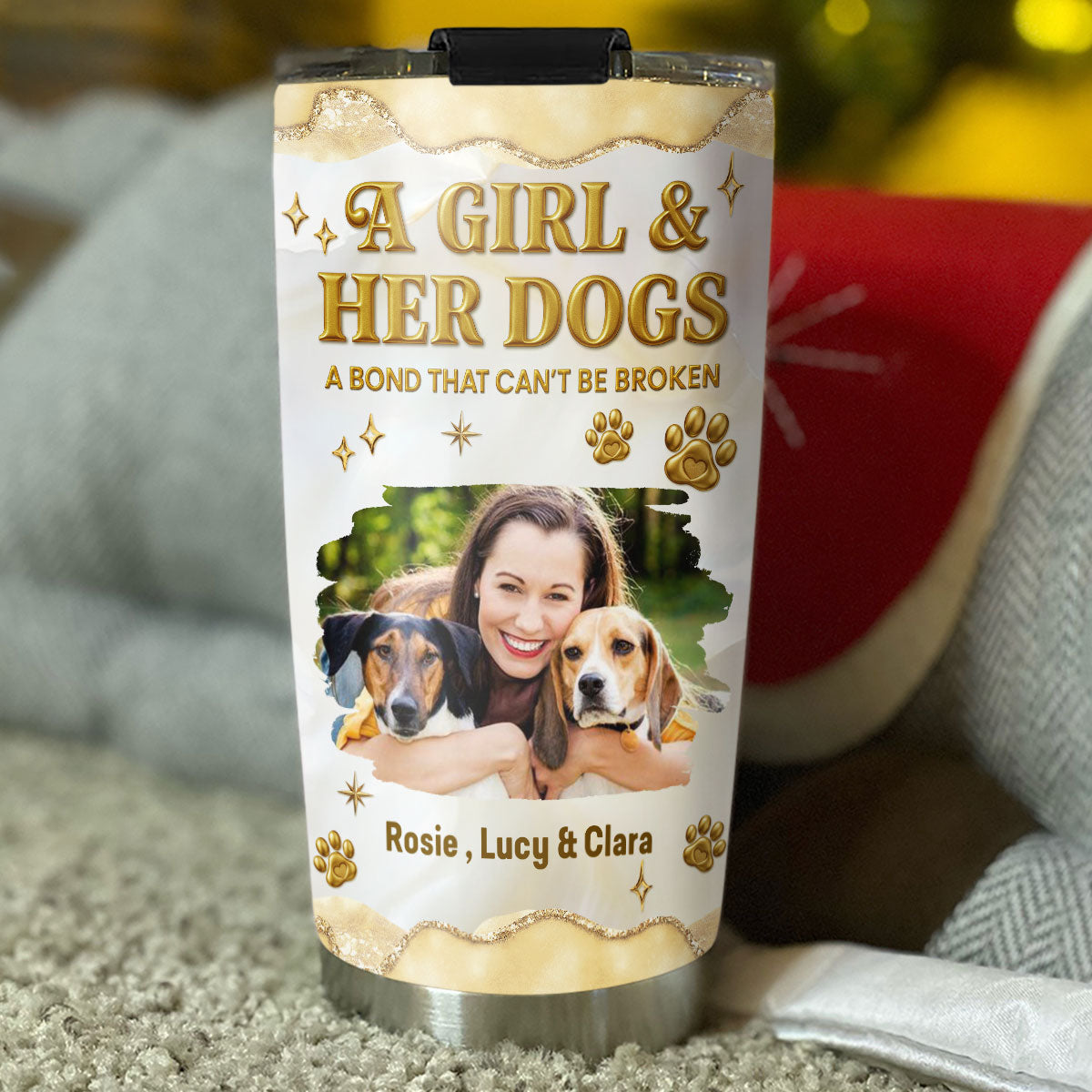Custom Photo Christmas Birthday Gifts For Dog Mom, Dog Lovers • Girl And Dog Yellow Photo - Personalized 3D Effect Tumbler