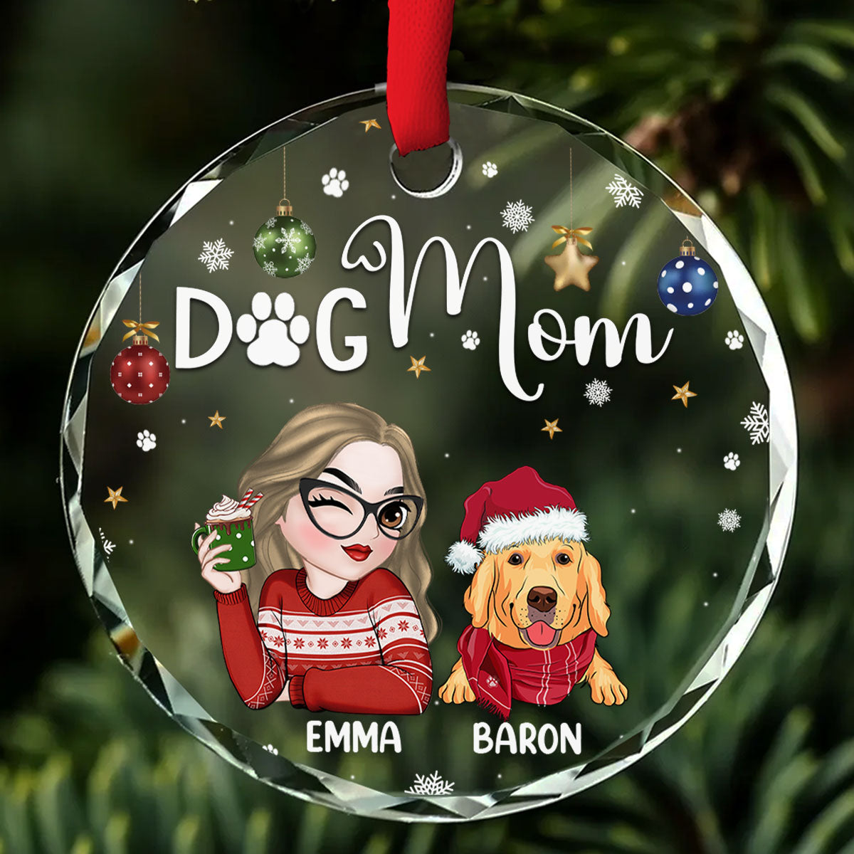 Custom Christmas Decor Home Birthday Gifts For Dog Mom, Dog Lovers • Dog Mom - Personalized Glass Ornament