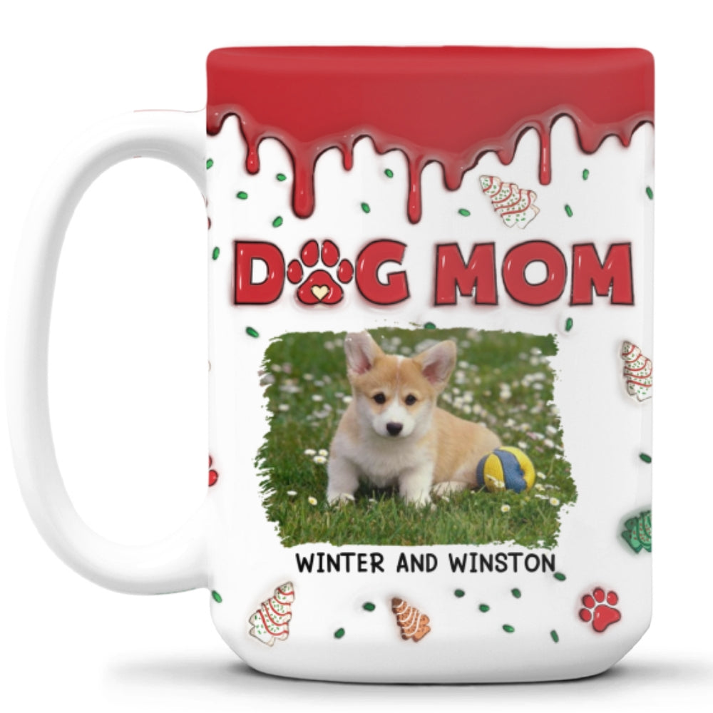 Custom Photo Christmas Birthday Gifts For Dog Lovers • Dog Mom Christmas Cake Photo - Personalized 3D Inflated Effect Mug