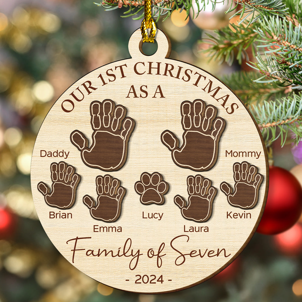 Our Family Handprints - Personalized Freeshape 2-Layered Wood Ornament