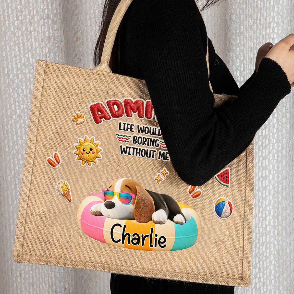 Cutie Summer Dog - Personalized Jute Tote Bag