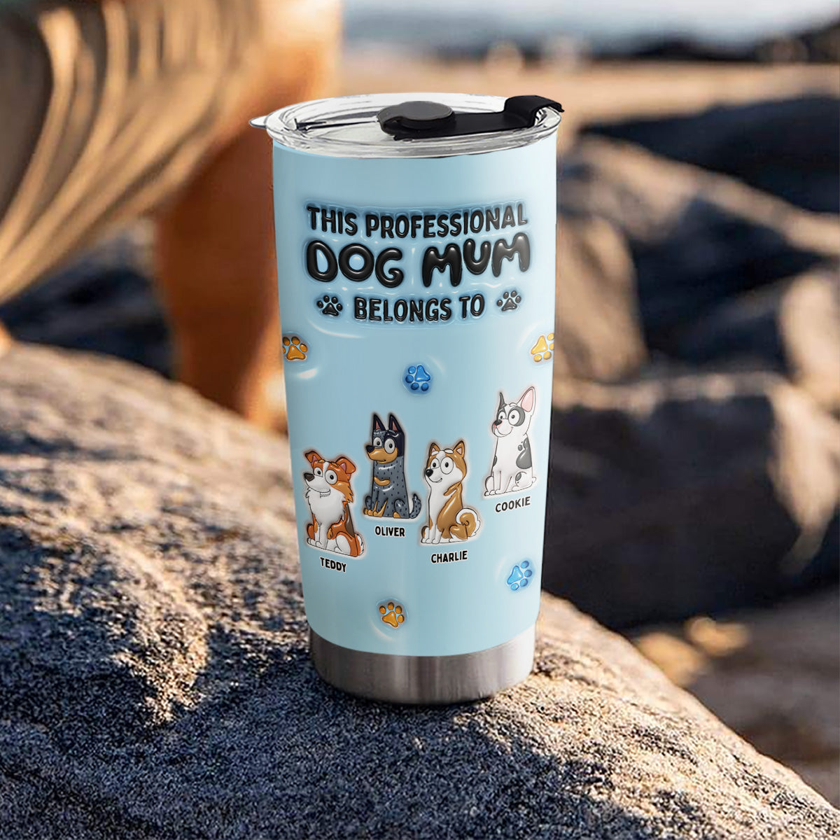 Custom Mother's day Birthday Gifts For Pet Mom, Pet Lovers • Dog Mom Dad Belong - Personalized 3D Inflated Effect Tumbler