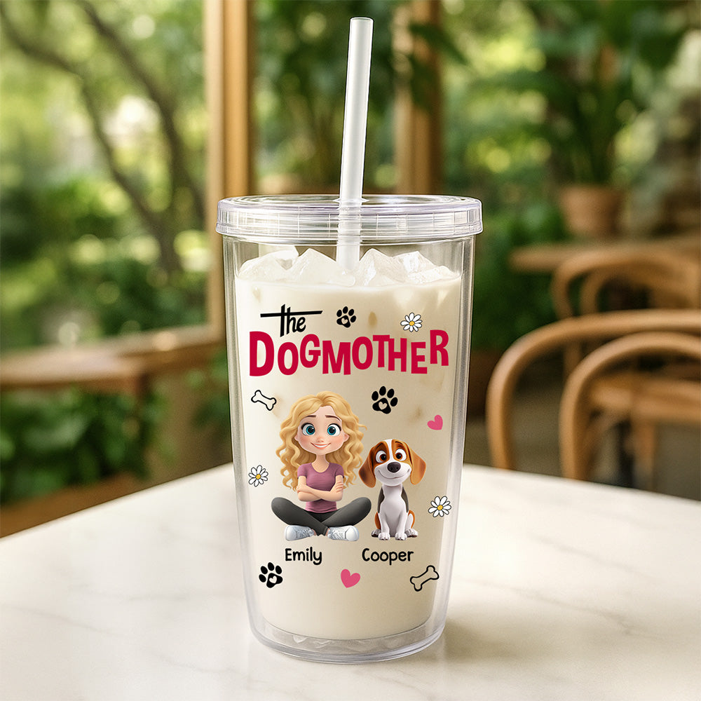 Custom Christmas Birthday Gifts For Dog Mom, Dog Lovers • The Dogmother - Personalized 14oz Plastic Tumbler