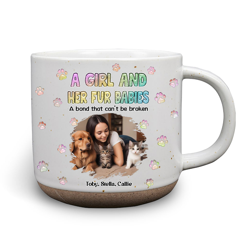 Custom Photo Christmas Birthday Gifts For Pet Mom, Pet Lovers • A Girl And Her Fur Babies Photo - Personalized Pottery Mug