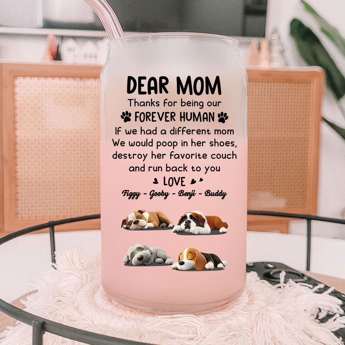 Thanks For Being My Forever Human - Personalized Glass Can