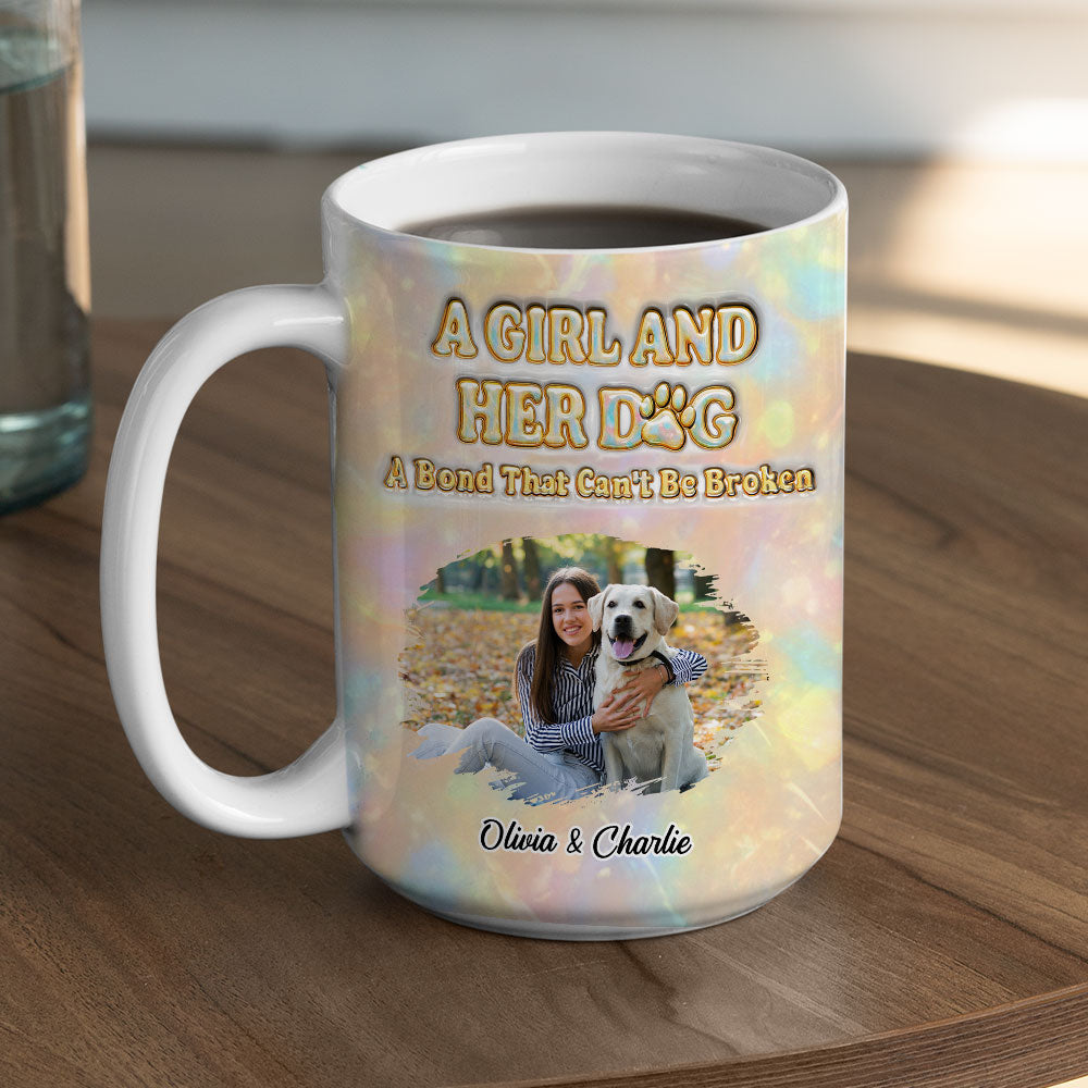 Custom Photo Christmas Birthday Gifts For Dog Mom, Dog Lovers • A Girl And Her Dog Pearl Photo - Personalized 3D Inflated Effect Mug