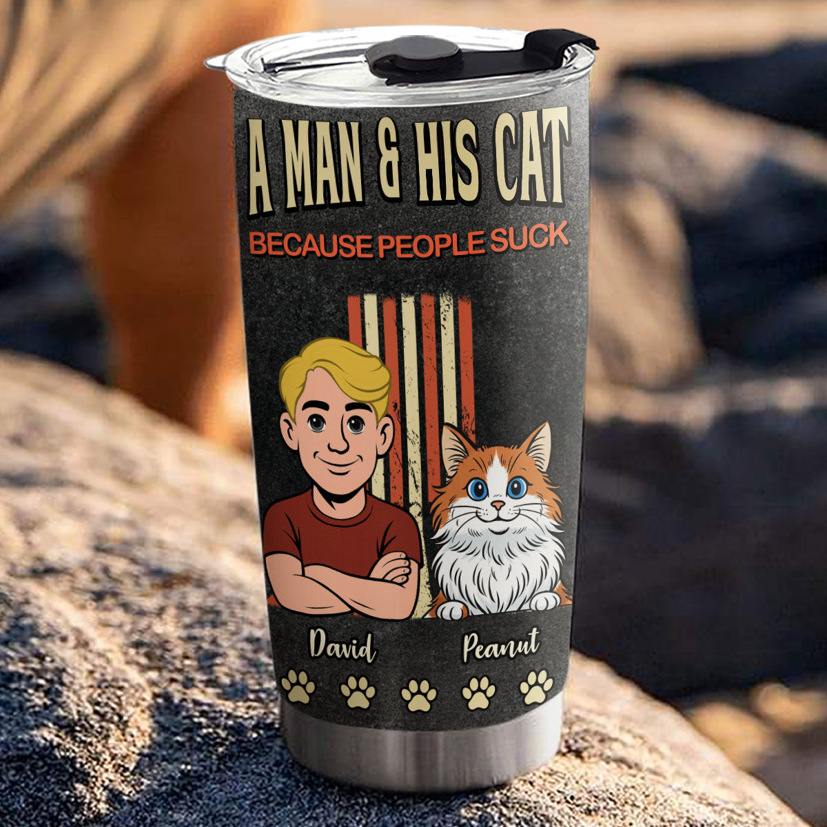 Custom Father's day Birthday Gifts For Pet Dad, Pet Lovers • A Man And His Retro Cat - Personalized Tumbler