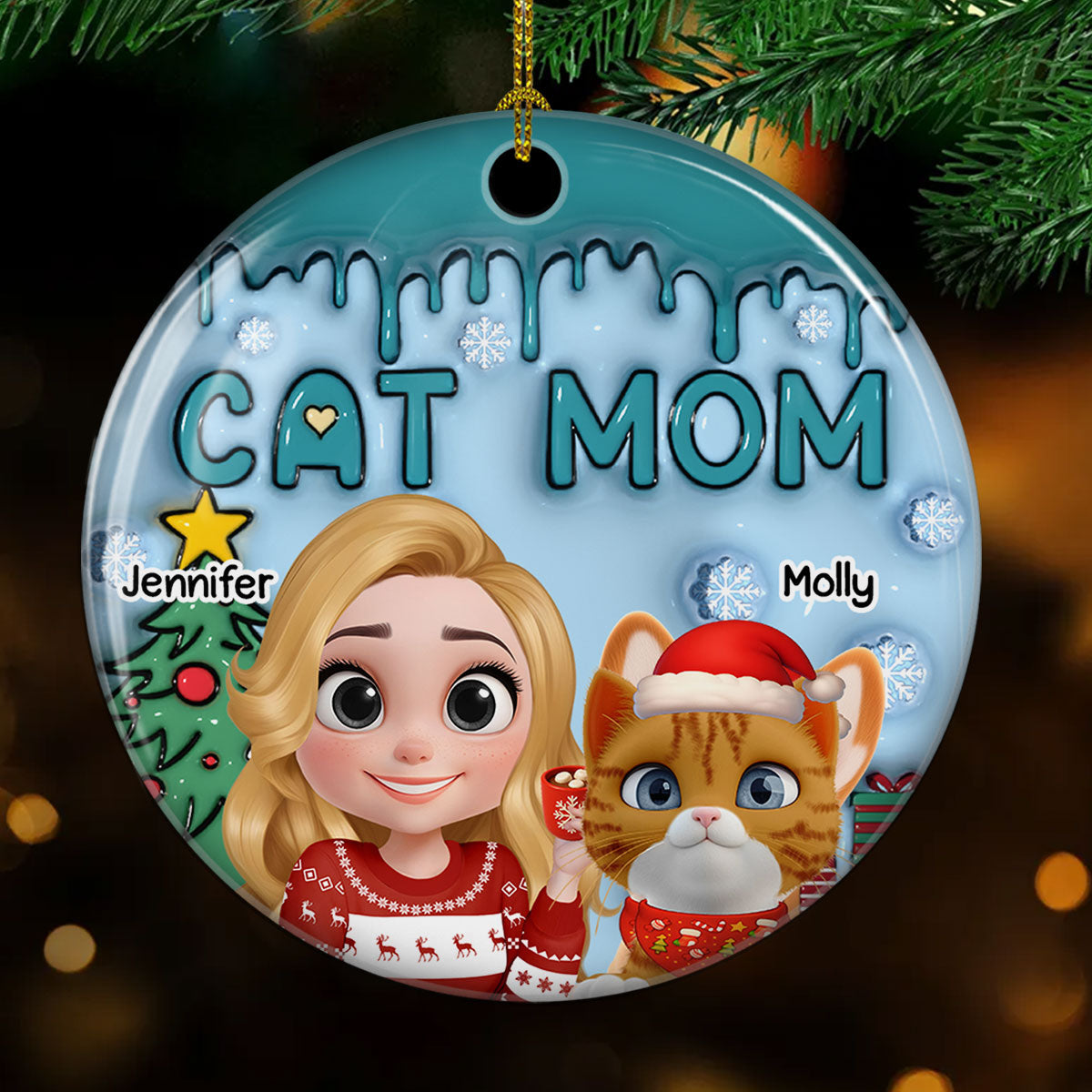 Custom Christmas Decor Home Birthday Gifts For Cat Lovers • Me And Lovely Cat - Personalized 3D Inflated Effect Ceramic Ornament