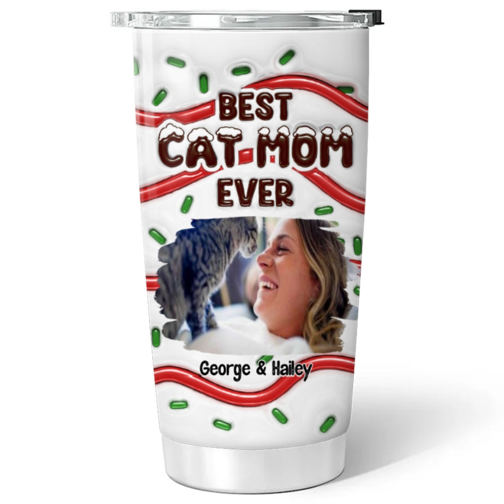 Custom Christmas Birthday Gifts For Pet Lovers • Best Cat Mom Cake Photo - Personalized 3D Inflated Effect Tumbler
