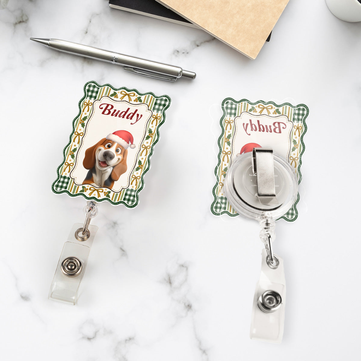 Santa Paws - Personalized Acrylic Badge Reel