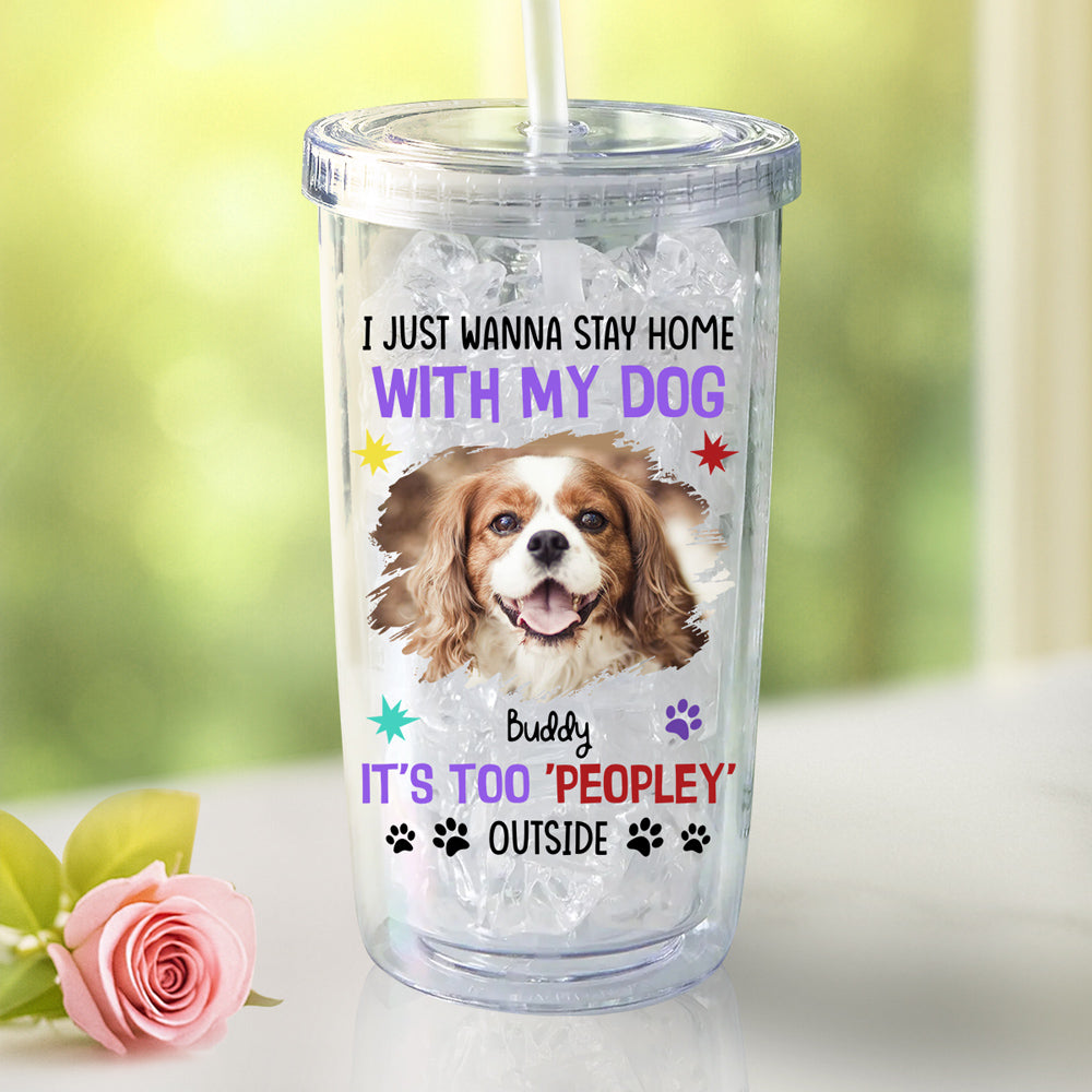 Custom Photo Christmas Birthday Gifts For Dog Mom, Dog Lovers • I Just Wanna Stay Home With My Dogs Photo - Personalized 14oz Plastic Tumbler