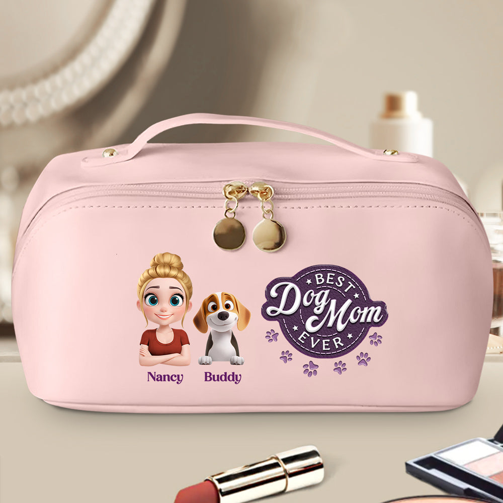 Best Dog Mom In The World - Personalized Leather Makeup Bag
